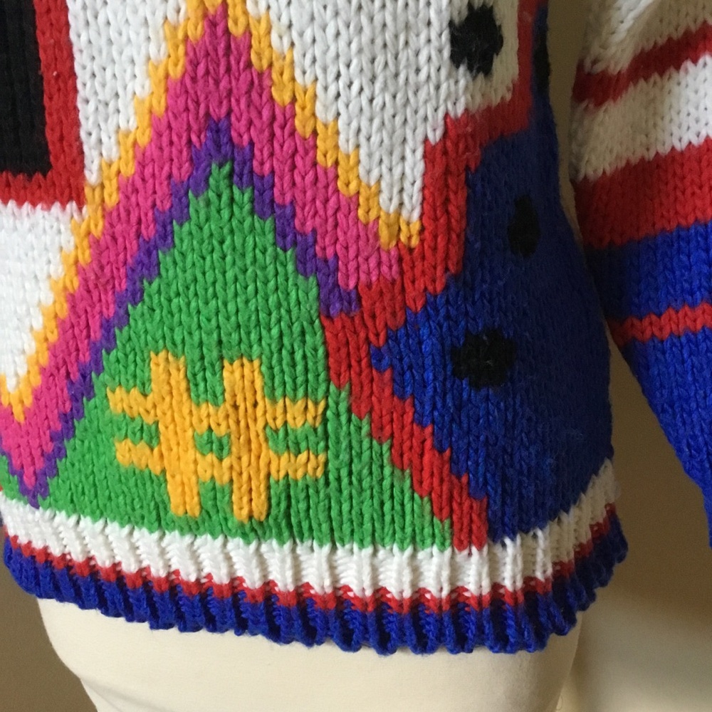 Vintage 80’s 90’s Mister Noah Geometric Print Novelty Knit Sweater - Picture 4 of 10